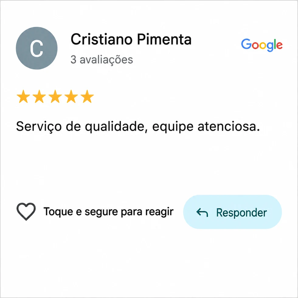 Avaliação no Google de Cristiano Pimenta destacando serviço de qualidade e equipe atenciosa.