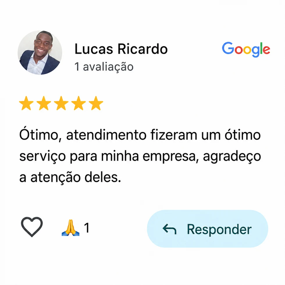 Avaliação no Google de Lucas Ricardo elogiando o atendimento e o serviço da UNIPRINT.