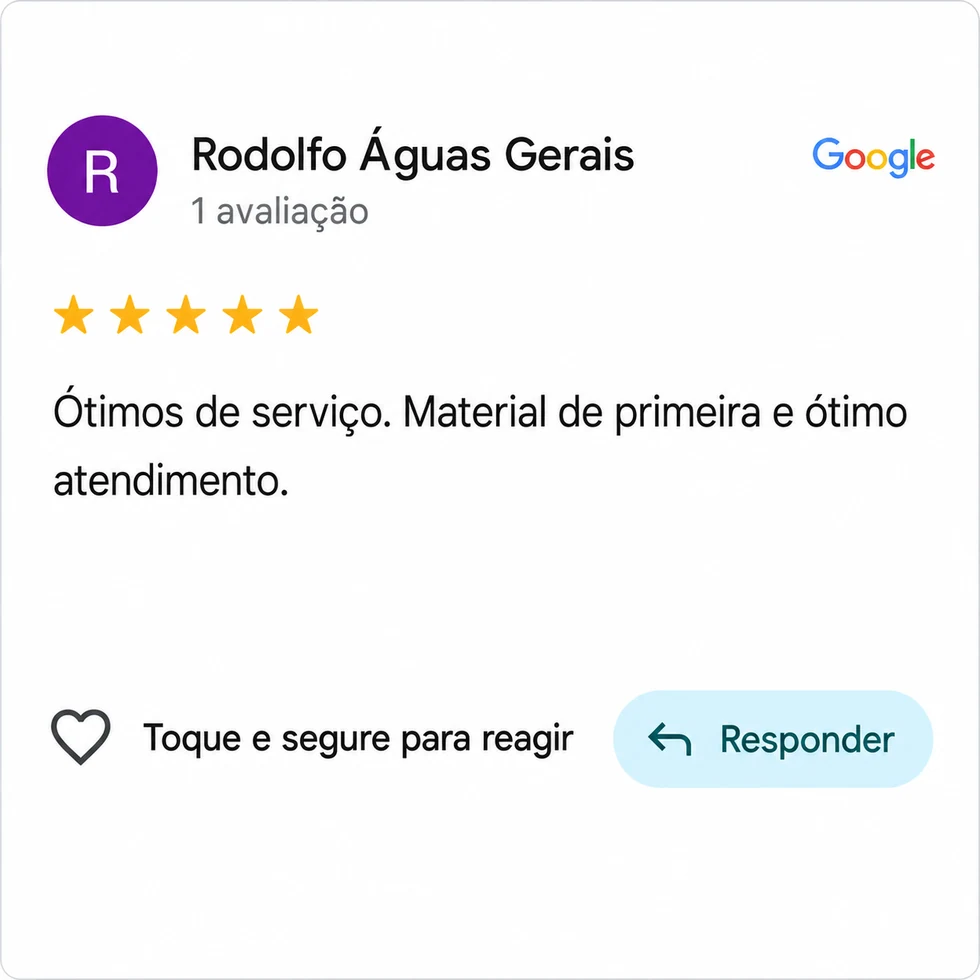 Avaliação no Google de Rodolfo Águas Gerais elogiando o material e o atendimento da UNIPRINT.
